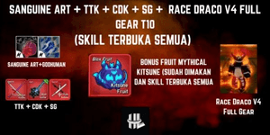 حساب Blox Fruit Sanguine Art + TTK + CDK + SG + عرق Draco V4 معدات كاملة T10 + فاكهة أسطورية