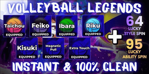 अकाउंट 5 Secret Style + 2 Secret Ability (Taichou, Feiko, Ibara, Riku, Kisuki + Magnetic Pull, Extra Touch) - Volleyball Legends