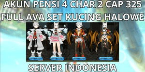 AUSSTEIGER-ACCOUNT 4 CHAR 2 CAP MAX LVL 325 SERVER INDONESIEN, VOLLES AVA-SET KATZE HALLOWEEN, SOFORT EINSATZBEREIT VOLLER RESET, ÜBER MQ, ANTI-HACKBACK