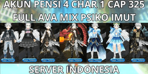 RETIRED ACCOUNT 4 CHARACTERS 1 CAP MAX LVL 325 INDONESIA SERVER, FULL AVATAR MIX CUTE PSYCHO, READY TO USE FULL RESET, VIA MQ, ANTI HACKBACK, SUPER CHEAP