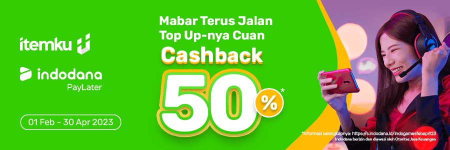 CASHBACK 50% buat main games bareng INDODANA di itemku!