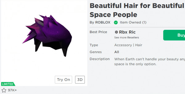 Beautiful Hair for Beautiful Space People - Roblox