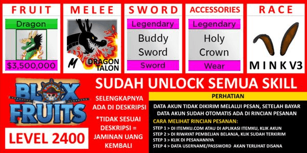 Gambar Product Account Lv.(MAX) Fruit Dragon (Unlock All Fruit Skills) Not yet verified