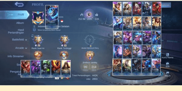 Gambar Product MURAH SULTAN ML ACCOUNT HERO 99 SKIN 214 SKIN LEGEND GUSION KOF GUIN AURORA HARITH EVOS FULL LIGHTBORN ETC