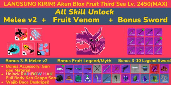Gambar Product Blox Fruit Venom Account Level MAX - Not Verified
