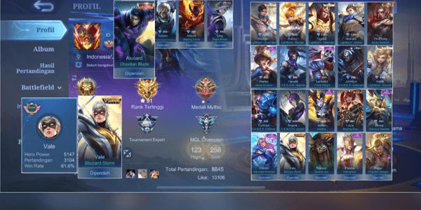Gambar Product MURAH SULTAN ML ACCOUNT HERO 123 SKIN 256 LEGEND ALUCARD HERO DAWNING VALE COLLECTOR YUZHONG FULL LIGHTBORN EPIC LIMIT ODETTE ETC