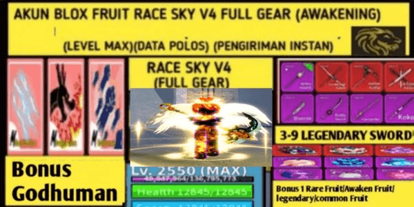 Gambar Product Blox Fruit Race Sky V4 T10 Full Gear (Awakening) (LEVELMAX) (DATAPOLOS) Account
