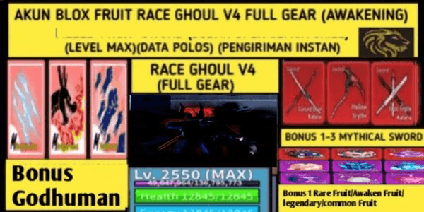 Gambar Product Blox Fruit Race Ghoul V4 T10 Full Gear (Awakening) (LEVELMAX) (DATPOL) Account