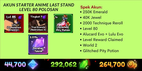 Gambar Product ANIME ACCOUNT LAST STAND WORLD 2 LEVEL 80 BARE