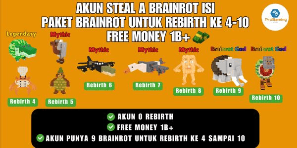 Gambar Product Account contains 9 Brainrot for Rebirth 4-10 Free Money 1B+ | Account Steal a Brainrot Girafa Cocofanto Te Te Te Sahur Bombobini Bombardiro Frigo Orangutini