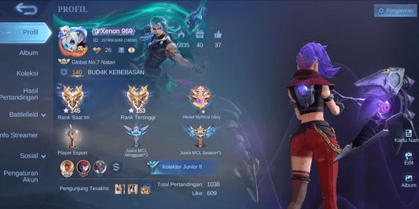 Gambar Product AKUN ML RANK IMMORTAL,TOP GLOBAL NATAN 10,WR 72%