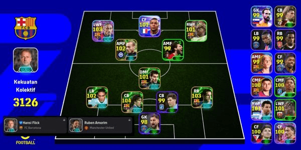 Gambar Product 2 Manager Bost, Ada pack Barcelona 2025, epic Puyol DB, showtime Raphinha, epic Lizarazu, epic Sneijder, epic Belletti DLL